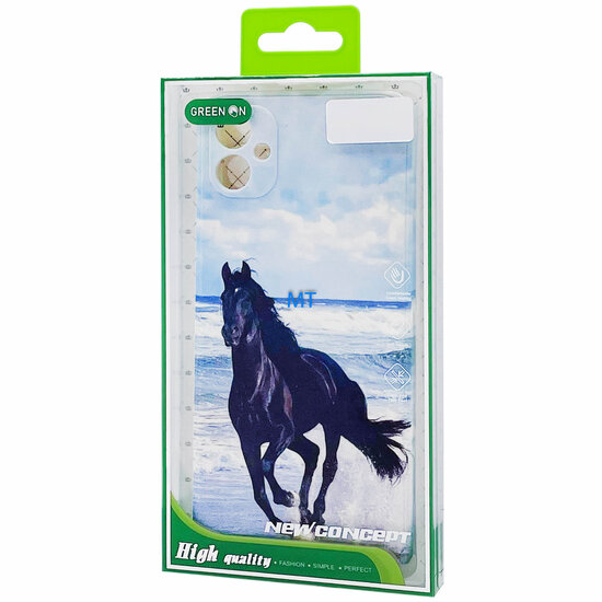 GREEN ON TPU Print Black Horse For IPhone 13 Pro