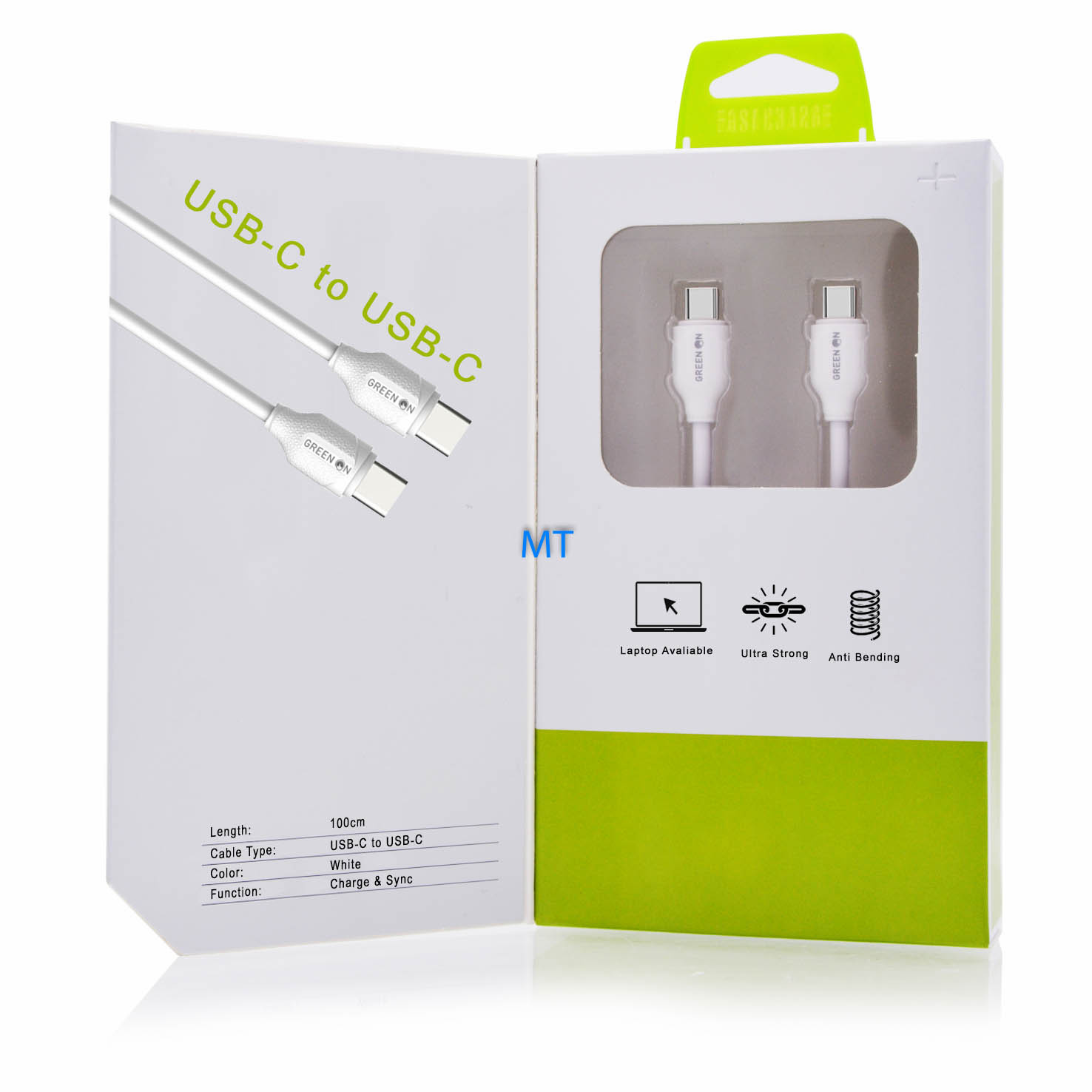 GREEN ON Fast USB-C To USB-C Cable 65W LS371 1M, foto 3 van 5