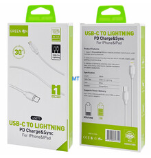 GREEN ON Fast  USB-C To Lightning Cable 30W LS371 1M