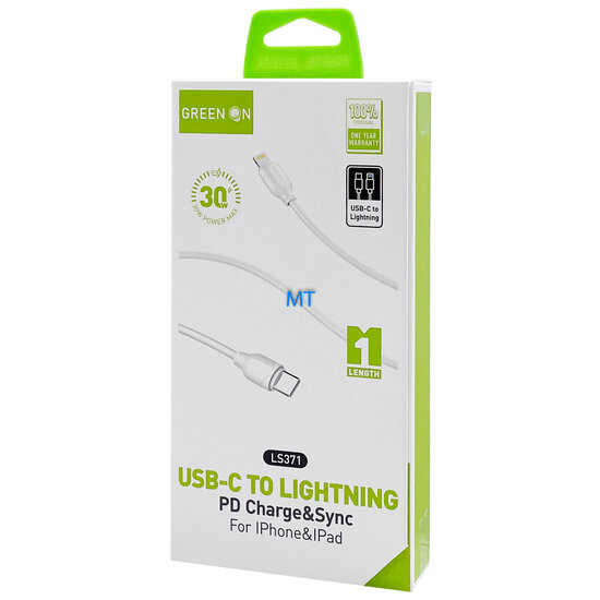 GREEN ON Fast  USB-C To Lightning Cable 30W LS371 1M