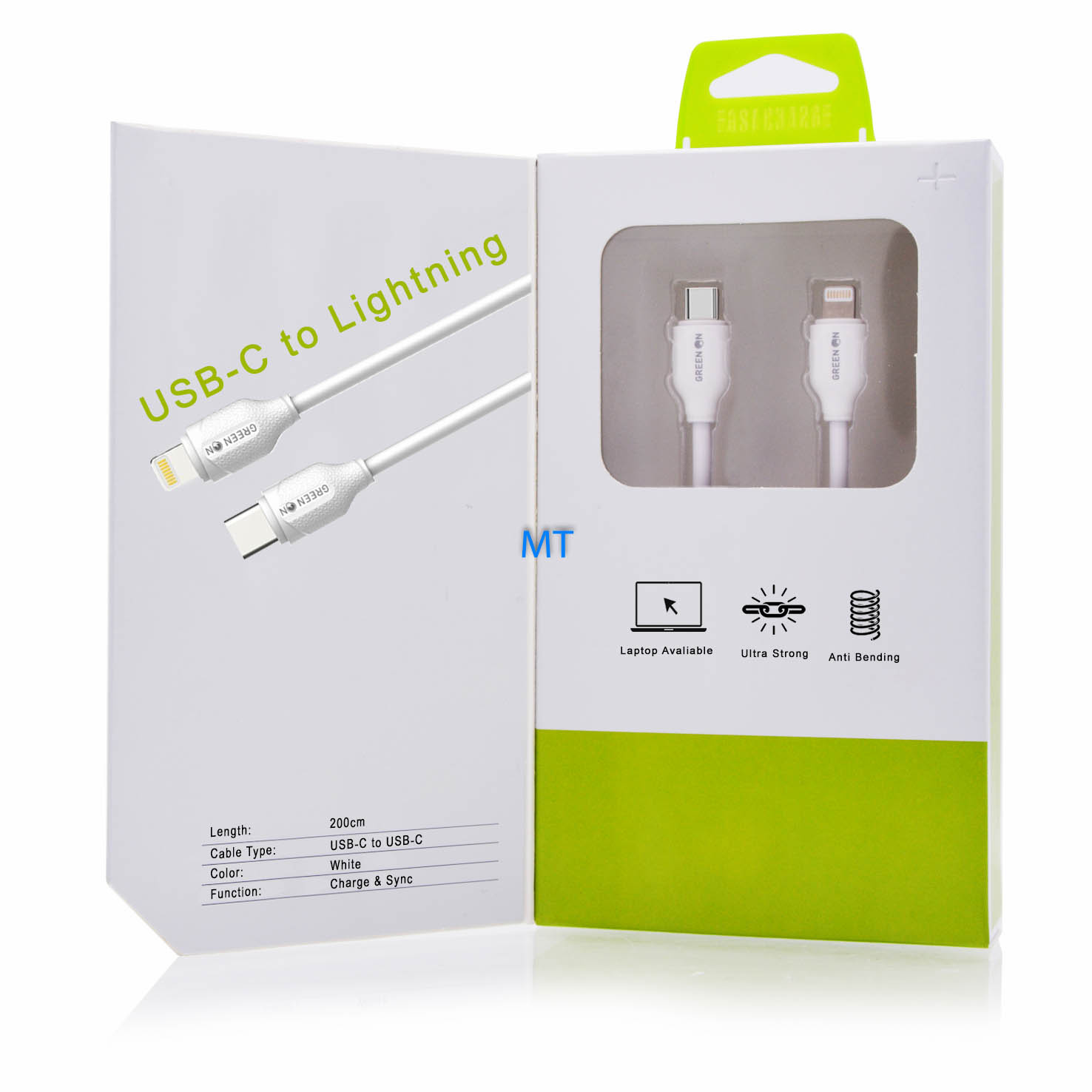 GREEN ON Fast USB-C to Lightning Cable 30W LS372 2M, foto 3 van 5