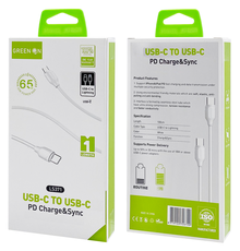 GREEN ON Fast USB-C To USB-C Cable 65W  LS371 1M