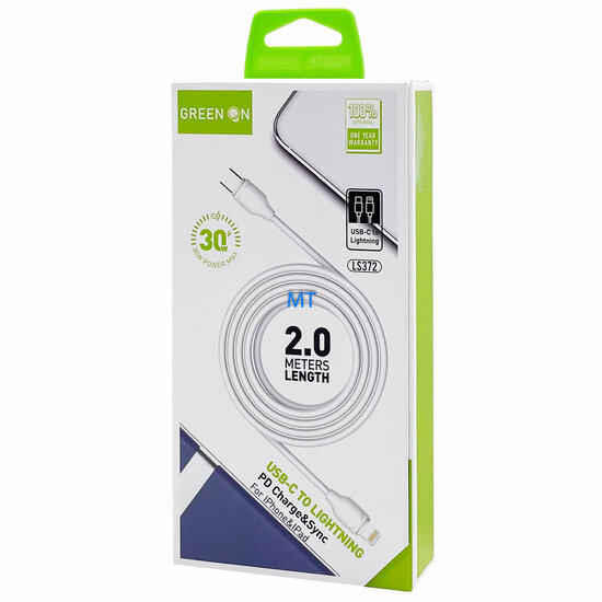 GREEN ON Fast USB-C to Lightning Cable 30W LS372 2M