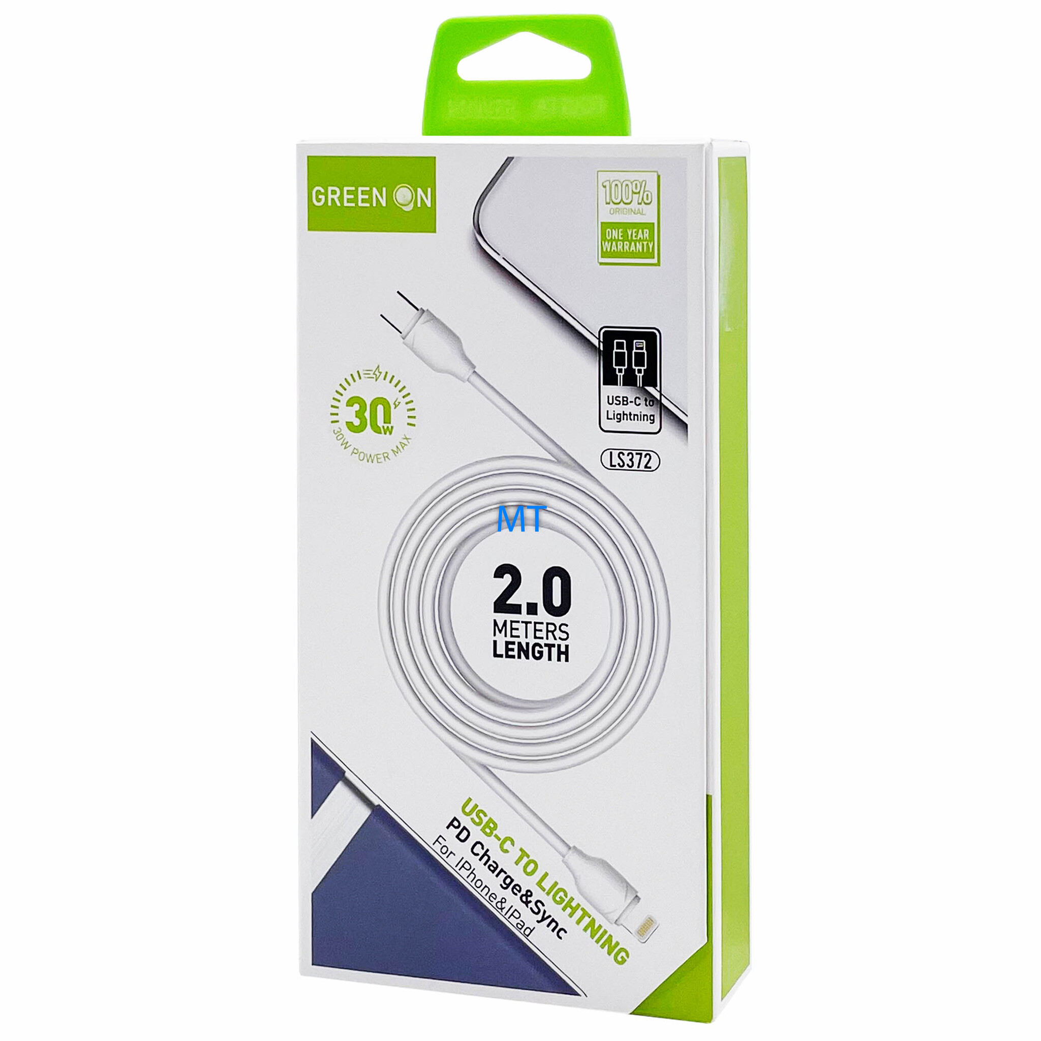 GREEN ON Fast USB-C to Lightning Cable 30W LS372 2M, foto 4 van 5