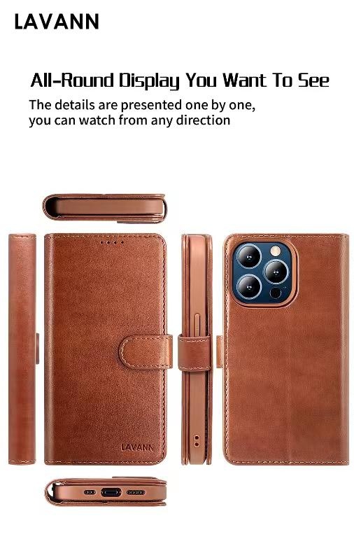 Lavann 2 in 1 Magnetic Leather Bookcase For IPhone 15, foto 5 van 6