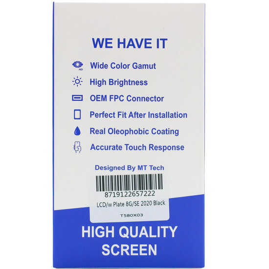 LCD  &  Back Plate For IPhone 8 / SE 2020 Black  MT Tech