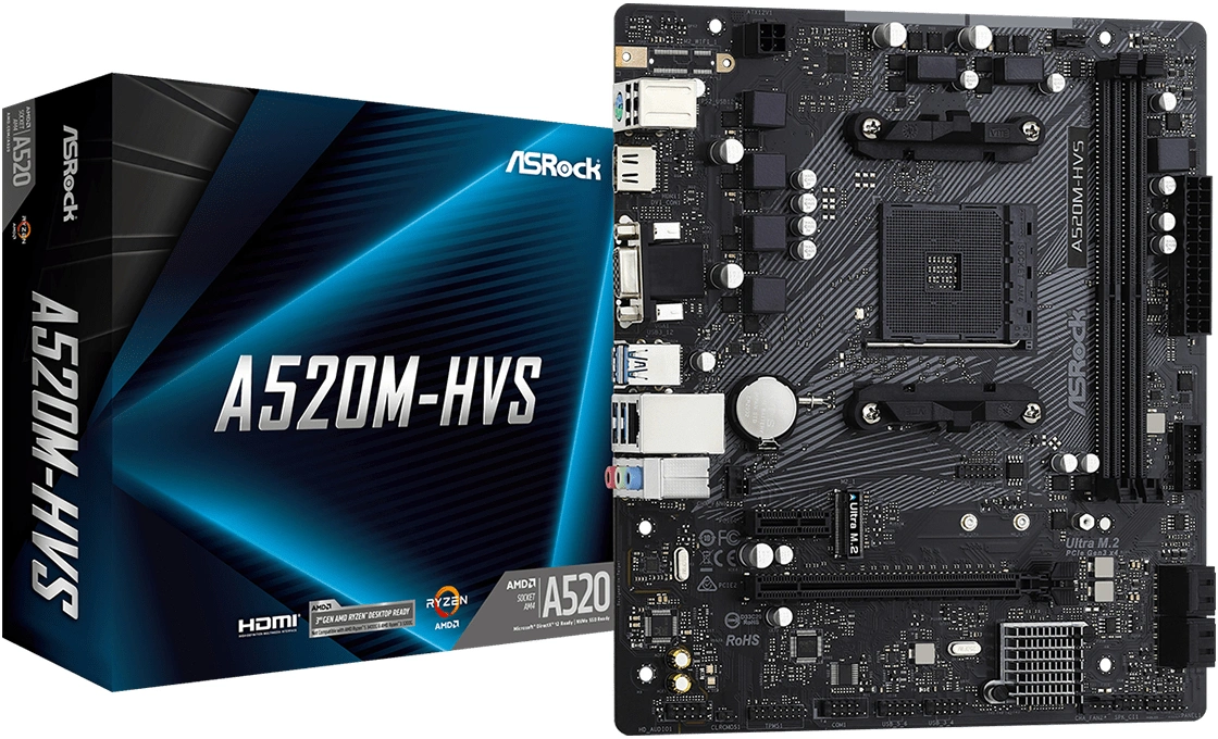 ASrock AMD A520M-HVS Micro ATX, 2xD4 , 3200 4x SATA3, 4x USB3, 1x M.2