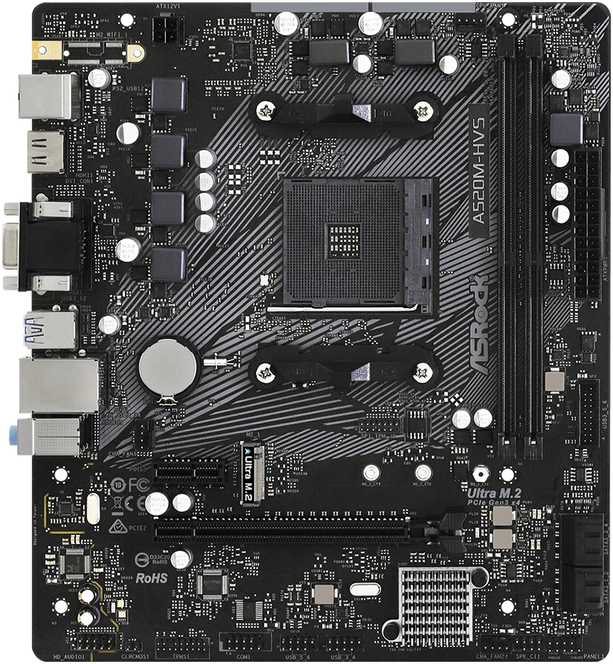 ASrock AMD A520M-HVS Micro ATX, 2xD4 , 3200 4x SATA3, 4x USB3, 1x M.2, foto 2 van 4