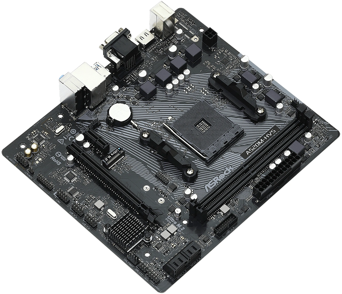 ASrock AMD A520M-HVS Micro ATX, 2xD4 , 3200 4x SATA3, 4x USB3, 1x M.2, foto 3 van 4