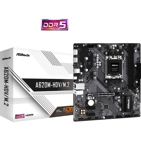 ASrock AMD AM5 A620M-HDV/M.2 M-ATX, 2xD5, 5600 1xPCEe4.0x16, 1xM.2 3xUSB3.2