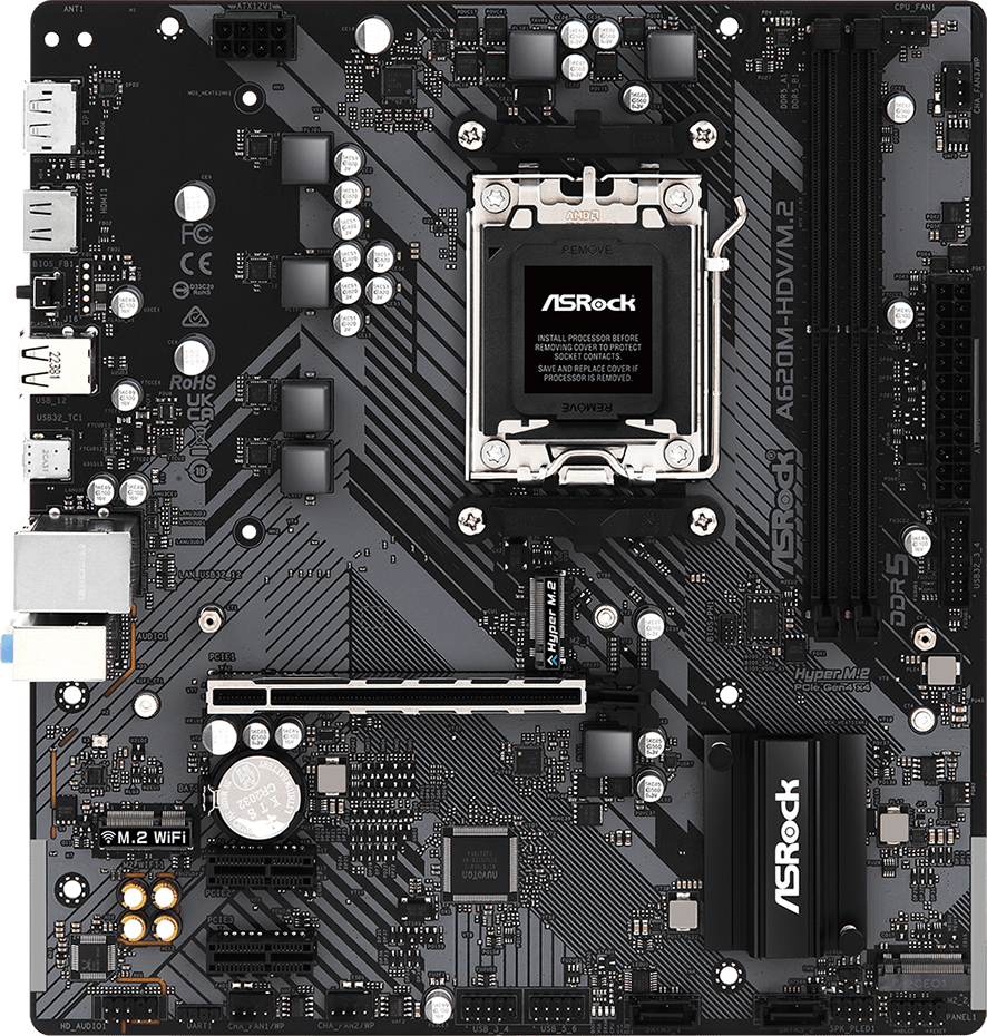 ASrock AMD AM5 A620M-HDV/M.2 M-ATX, 2xD5, 5600 1xPCEe4.0x16, 1xM.2 3xUSB3.2, foto 2 van 4