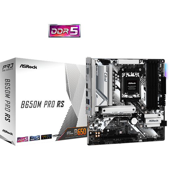 ASrock B650M Pro RS M-ATX, 4xD5 6000+, PCIe Gen5 x4, USB 3.2
