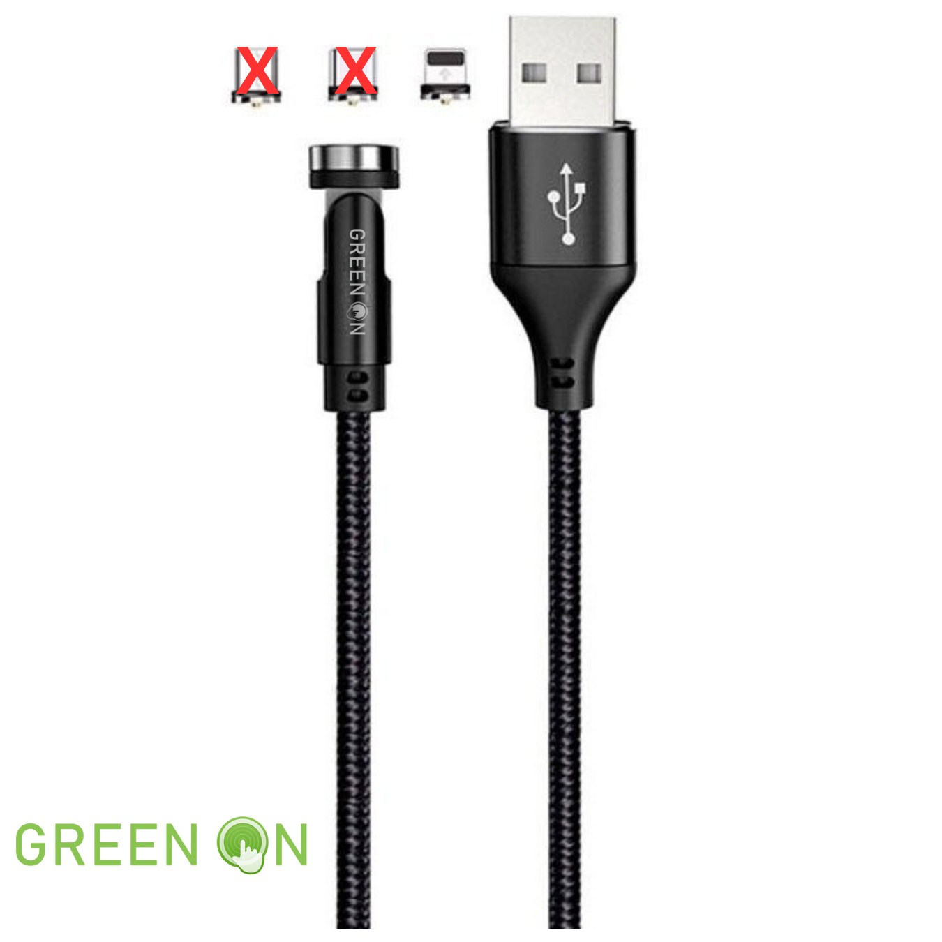 GREEN ON Rotation Magnetic Cable USB C to Lightning 2,4A 1M GR49, foto 4 van 6