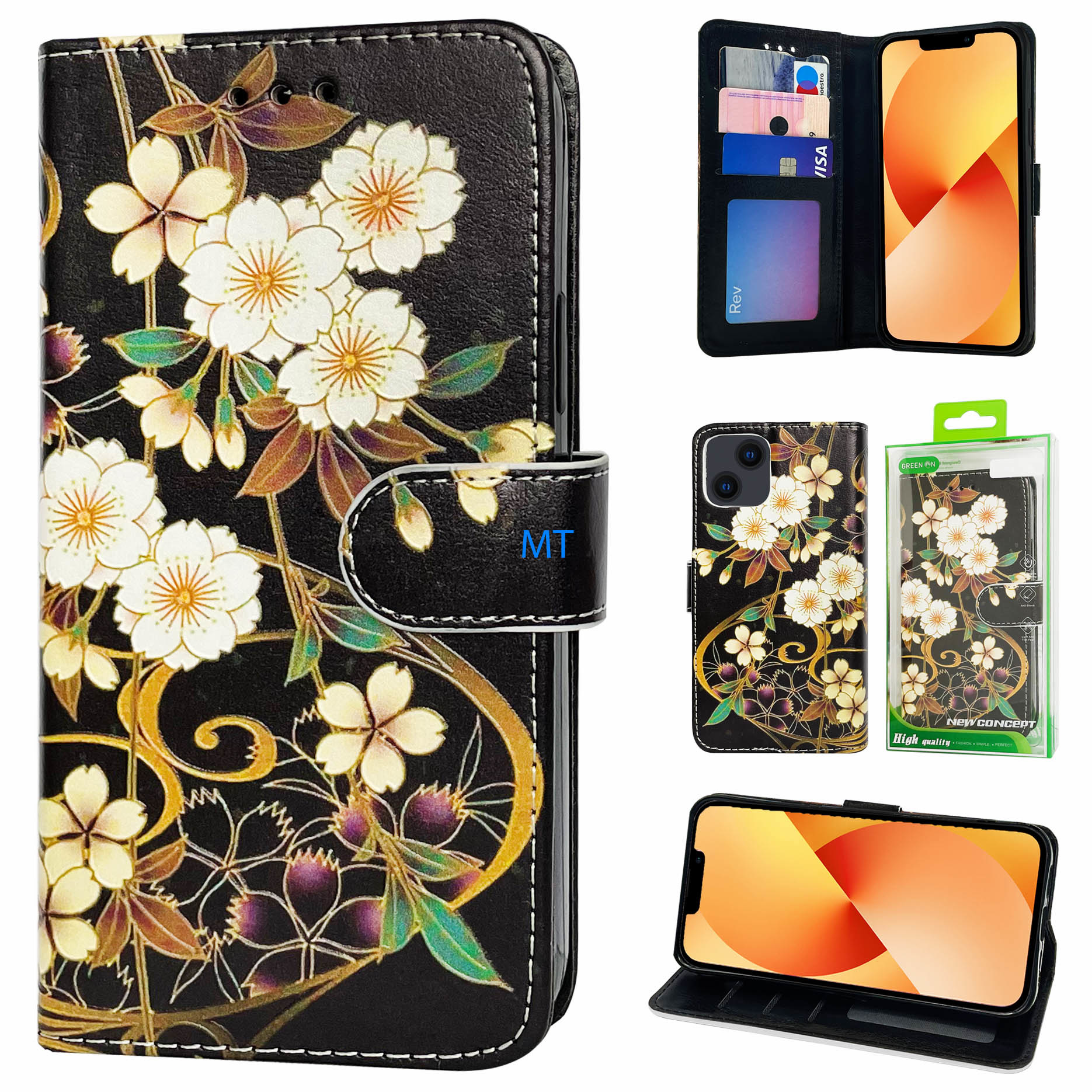 GREEN ON 3D Print Wallet Case White Flower Galaxy A06