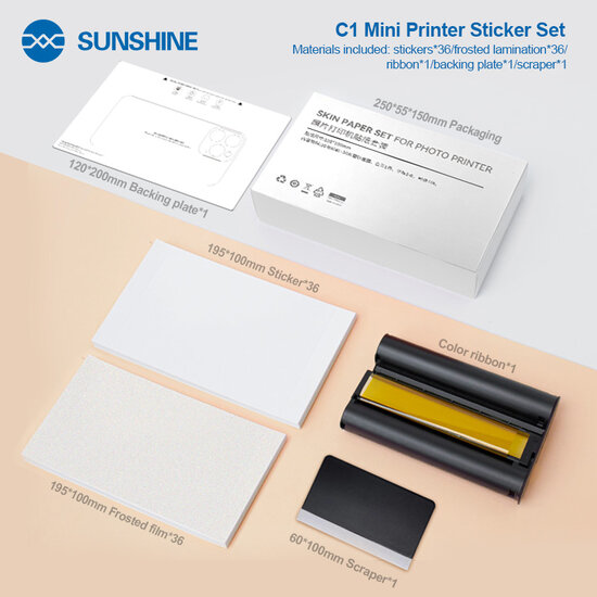 SUNSHINE C1 Photo printer sticker set paper