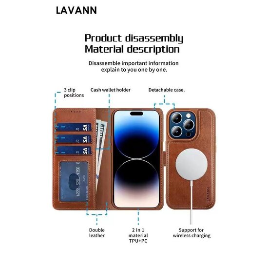 Lavann 2 in 1 Magnetic Leather Bookcase Galaxy A15