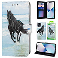 GREEN ON 3D Print Wallet Case Black Horse Galaxy S25 Plus