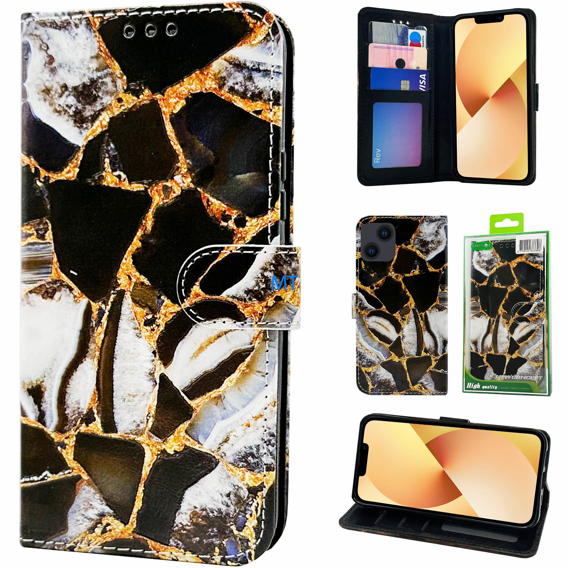 GREEN ON 3D Print Wallet Case Gold Black Marble Galaxy S25 Plus