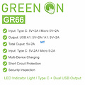 POWERBANK    GREEN ON 5000mAh GR66  Type C  / Dual USB Output LED Light  POWERBANK