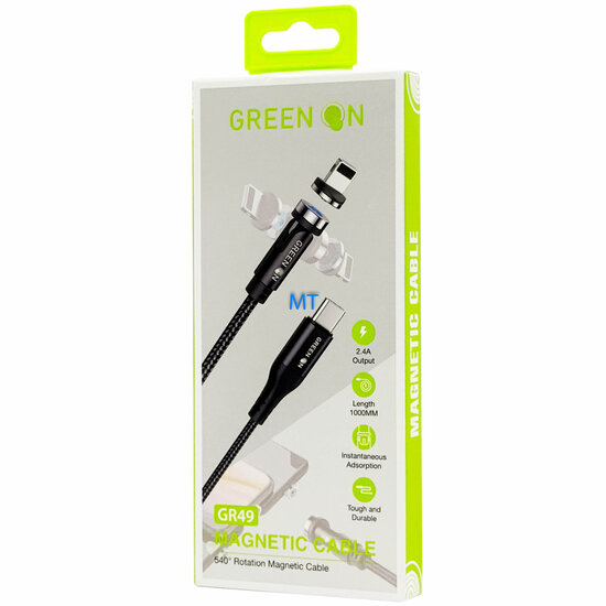 GREEN ON Rotation Magnetic Cable USB C  to Lightning 2,4A 1M GR49