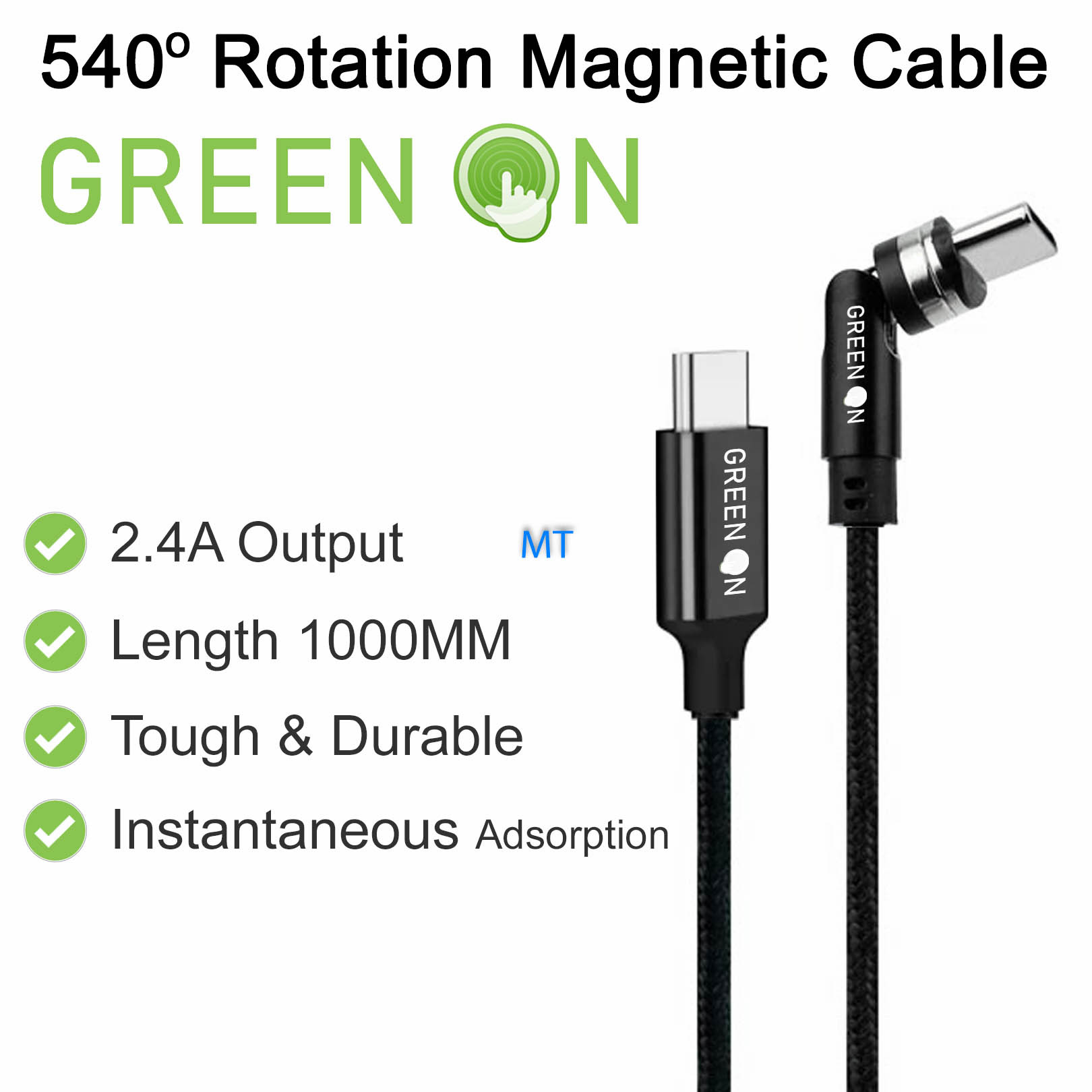 GREEN ON Rotation Magnetic Cable USB C to Lightning 2,4A 1M GR49, foto 6 van 6