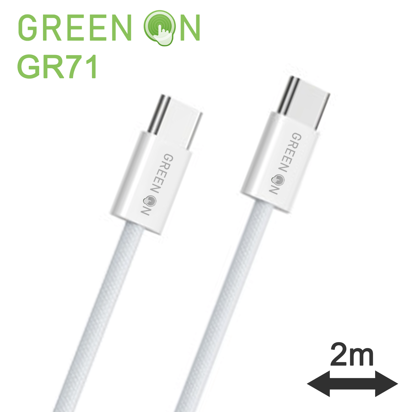 GREEN ON Braided Wire USB-C to USB-C Cable 60W 2M GR71, foto 5 van 6