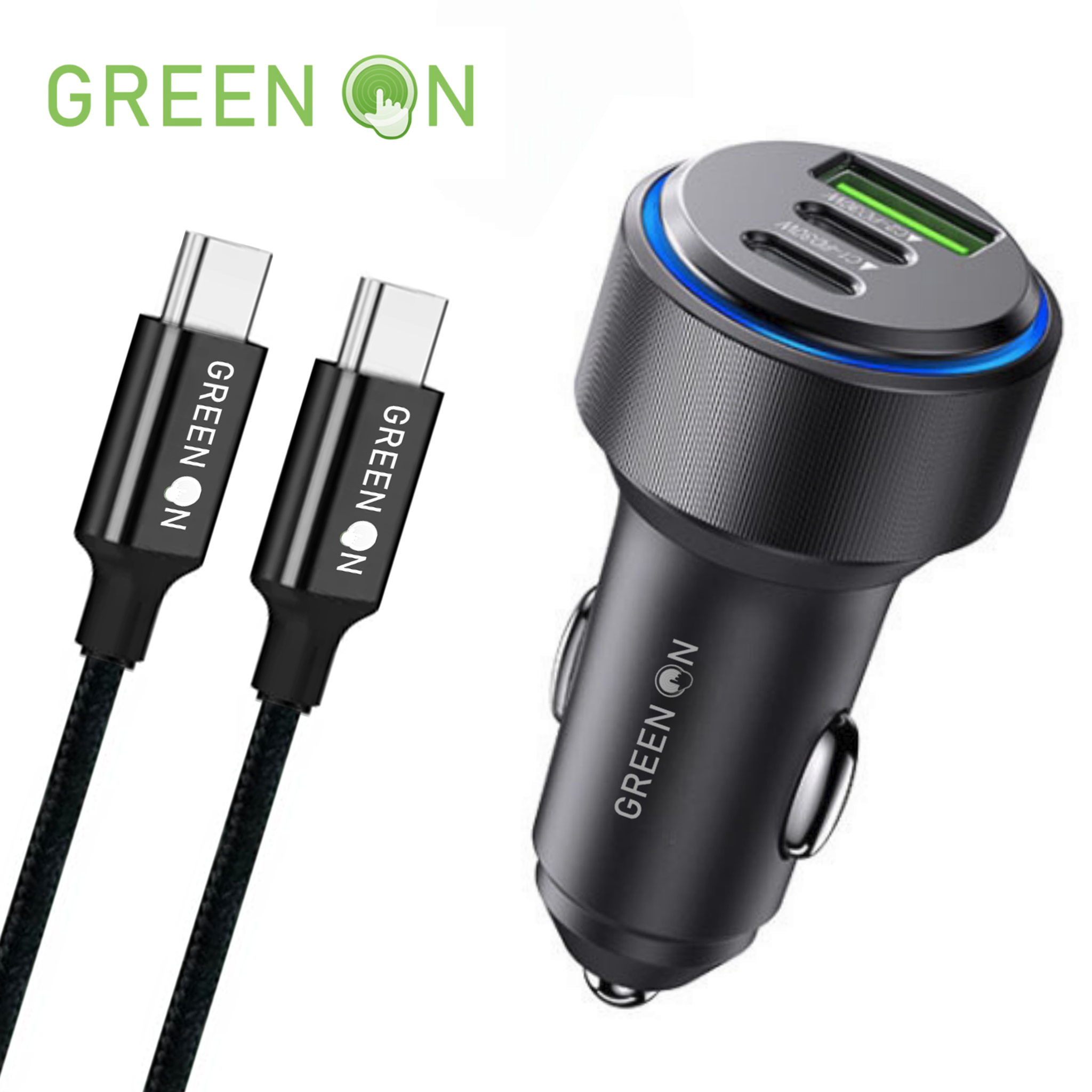 GREEN ON Super Fast Car Charger 60W + USB-C to USB-C 1M Cable GR68