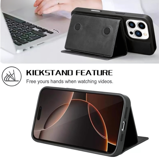 Lavann Magnetic Leather Wallet Back case 2 in 1 For IPhone 16