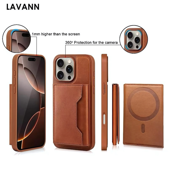 Lavann Magnetic Leather Wallet Back case 2 in 1 For IPhone 15 Pro