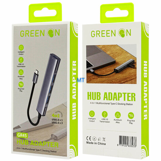 GREEN ON USB-C To USB Hub Adapter 4 in 1 GR45