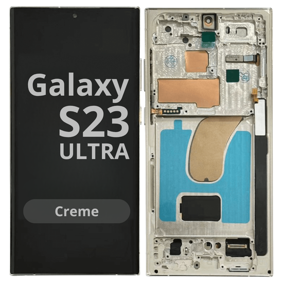 LCD Soft Oled For Galaxy S23 Ultra White  Cream with Frame Non Original White Box
