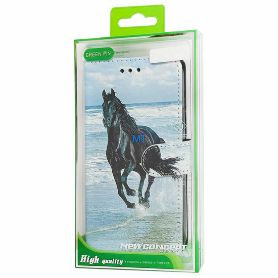 GREEN ON 3D Print Wallet Case Black Horse Galaxy A17