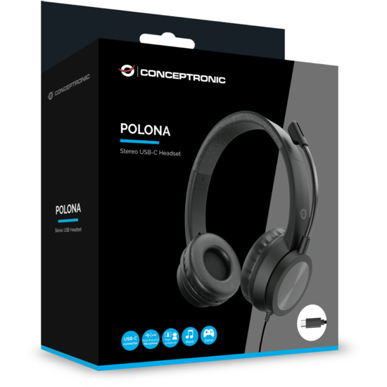 CONCEPTRONIC Headset USB-C Mikro,int.Bed.Stereo 2.0m sw Polona