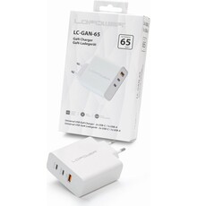 3-in-1 Fast Charger GaN 65W with 2x USB-C and 1x USB-A White