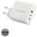 LC Power 3-in-1 Fast Charger GaN 65W with 2x USB-C and 1x USB-A White