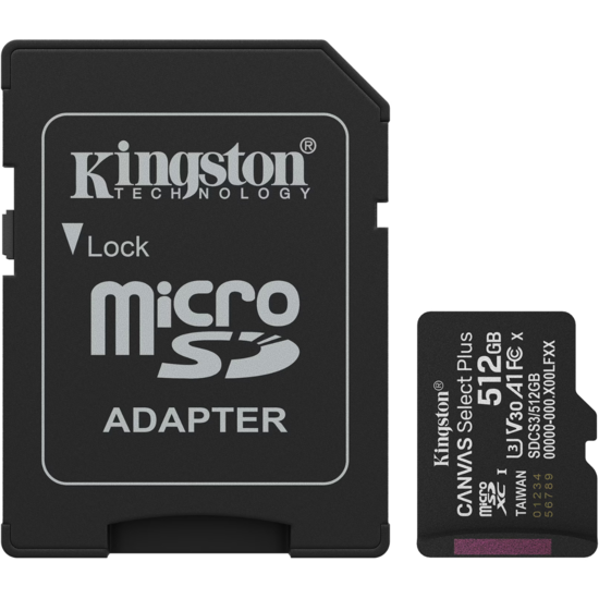 Kingston Canvas Select Plus Gen. 3 microSDXC 512GB, met SD-adapter