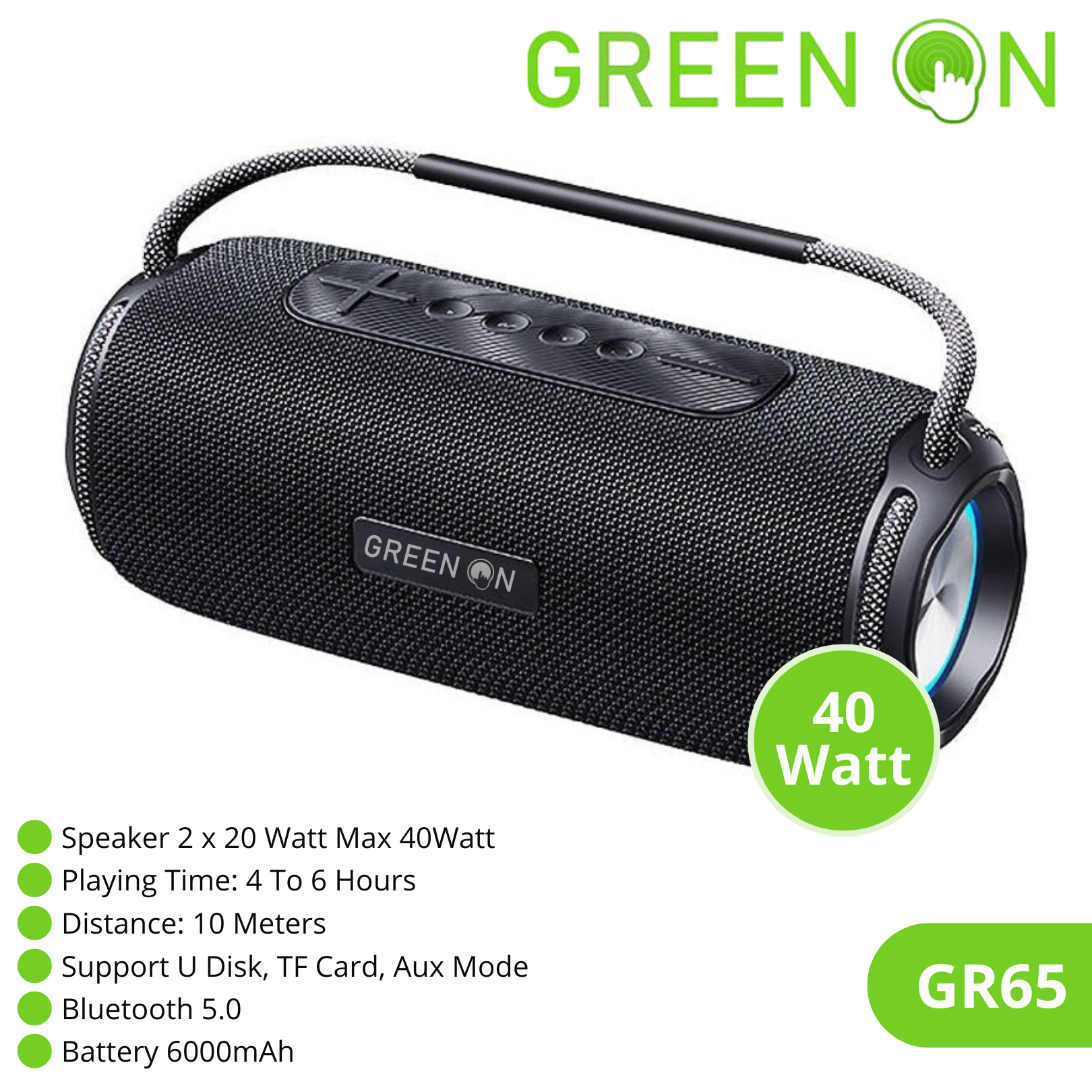 GREEN ON Wireless Speaker 40 Watt (2x 20W) GR65, foto 3 van 4