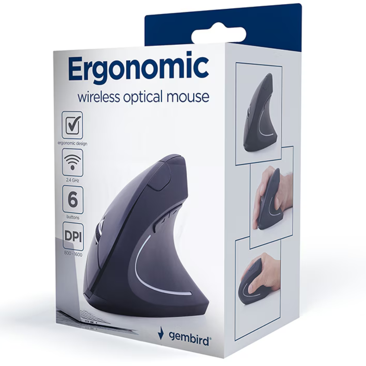 Gembird Ergonomic 6-button wireless optical mouse, black, foto 3 van 4