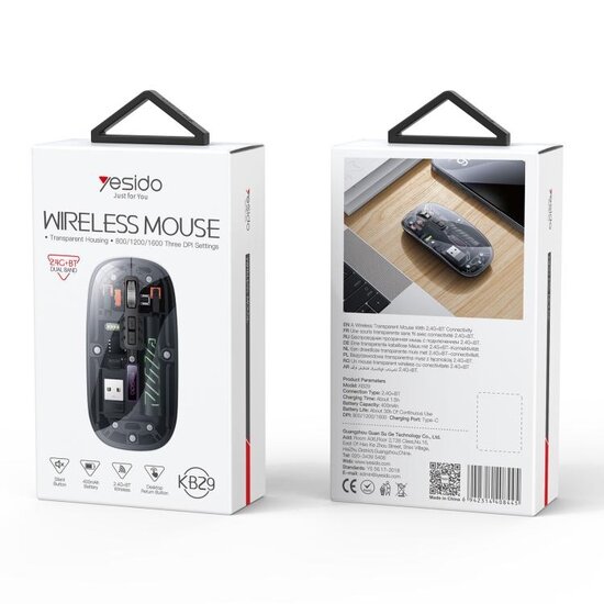 Yesido Wireless Transparent Housing Mouse KB29 Black