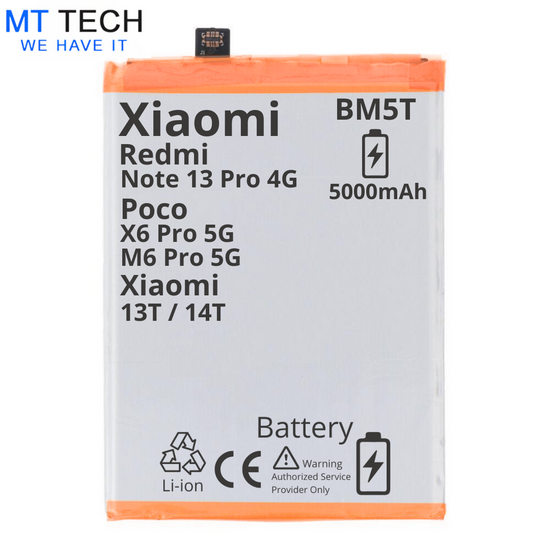 BATTERY MT Tech For Xiaomi 13T / 14T Redmi Note 13 Pro 5G / Poco M6 Pro 5G / X6 Pro 5G - BM5T - 5000mAh
