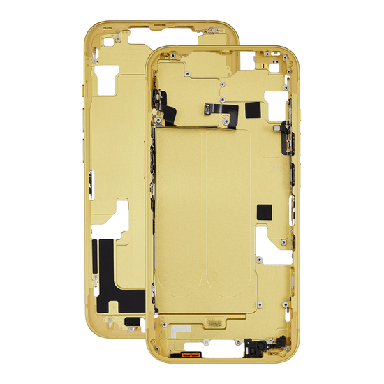 Mid Frame Housing with Charging Port Flex & Small Parts For IPhone 14 Plus - Yellow - Pulled