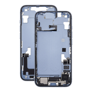 Mid Frame Housing with Charging Port Flex & Small Parts For IPhone 14 Plus - Blue - Pulled
