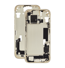 Mid Frame Housing with Charging Port Flex & Small Parts For IPhone 15 Plus - Yellow - Pulled