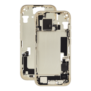 Mid Frame Housing with Charging Port Flex & Small Parts For IPhone 15 Plus - Yellow - Pulled