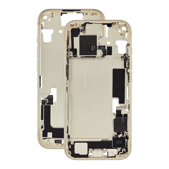 Mid Frame Housing with Charging Port Flex & Small Parts For IPhone 15 Plus - Yellow - Pulled