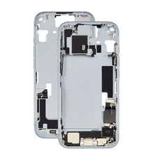 Mid Frame Housing with Charging Port Flex & Small Parts For IPhone 15 Plus - Blue - Pulled