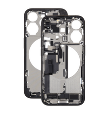 Mid Frame Housing with Charging Port Flex & Small Parts For IPhone 15 Pro - Black Titanium - Pulled