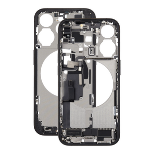 Mid Frame Housing with Charging Port Flex & Small Parts For IPhone 15 Pro - Black Titanium - Pulled