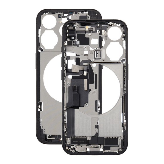 Mid Frame Housing with Charging Port Flex & Small Parts For IPhone 15 Pro - Black Titanium - Pulled