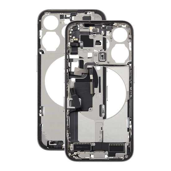 Mid Frame Housing with Charging Port Flex & Small Parts For IPhone 15 Pro Max - White Titanium - Pulled